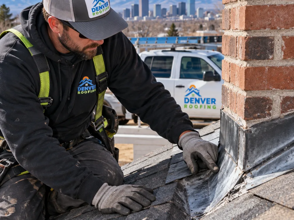 Roof flashing at a chimney and valley where leaks commonly begin