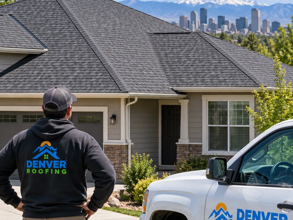 Finished asphalt shingle roof with straight courses and clean ridge caps on a Denver-area home