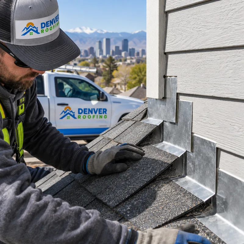 Properly layered step flashing where a roof meets a sidewall