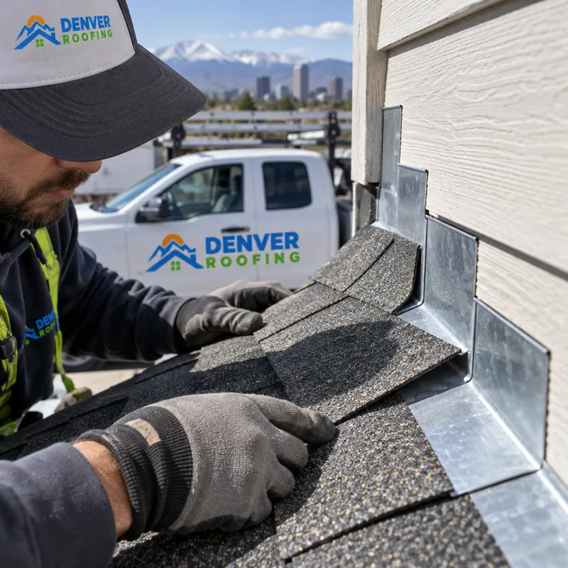 New step flashing installed along a sidewall with shingles neatly layered