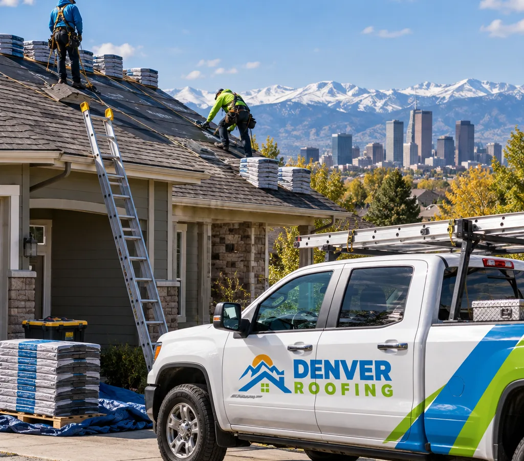Residential roof in Denver with a contractor preparing for a new roof installation