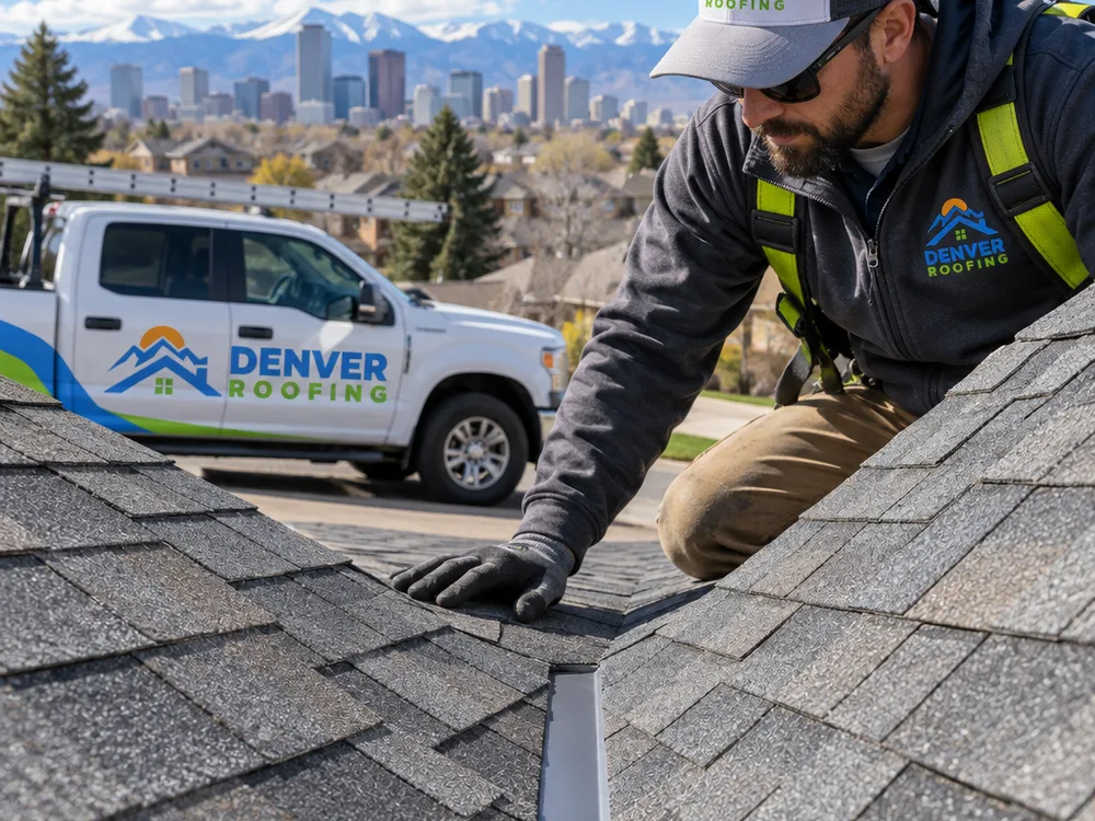 Repaired residential roof valley with uniform shingles and aligned flashing edges
