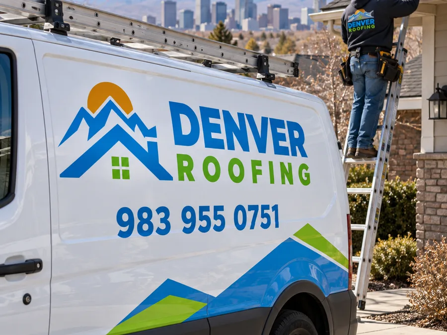 Contractor inspecting the gutter line, drip edge, and shingle overhang from a ladder